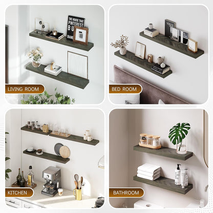 48" Rustic Farmhouse Floating Shelves – Set of 2 Acacia Wood Shelves for Stylish Wall Decor in Kitchen, Bathroom, Unique Chevron Pattern, Mocha Color, 48x8x1.5 Inches - Set of 2 - DIY