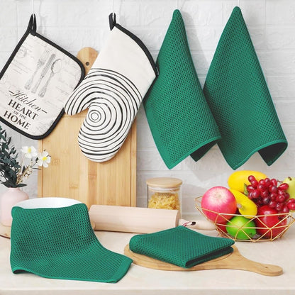 Homaxy 100% Cotton Waffle Weave Kitchen Dish Cloths, Ultra Soft Absorbent Quick Drying Dish Towels, 12 x 12 Inches, 8-Pack, Dark Green