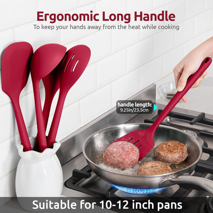 Silicone Kitchen Cooking Utensil Set: U-Taste High Heat Resistant 13.6in Long Kitchen Gadgets, BPA Free Non Stick Rubber Cook Accessories For Stir Frying, Serving, Basting, Mixing (5 Pieces, Red)