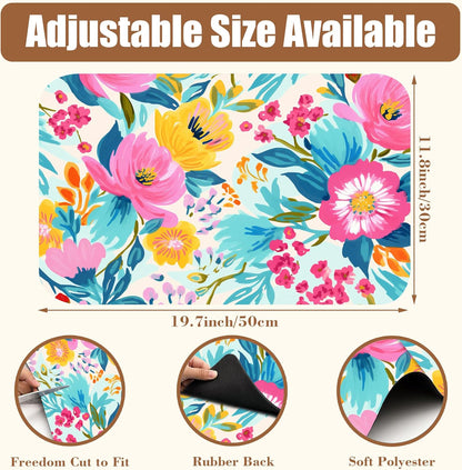 Watercolor Floral Dish Drying Mat for Kitchen Counter Coffee Bar Mat Hide Stain Absorbent Rubber Backed Coffee Maker Espresso Machine Accessories 11.8 x 19.7 Inch