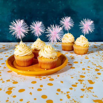 Gyufise 30Pcs Foil Firework Cupcake Toppers Sparkle Tinsel Cake Toppers Tinsel Drink Cake Decoration Cocktail Picks for Birthday Wedding Graduation Party Supplies Laser Pink