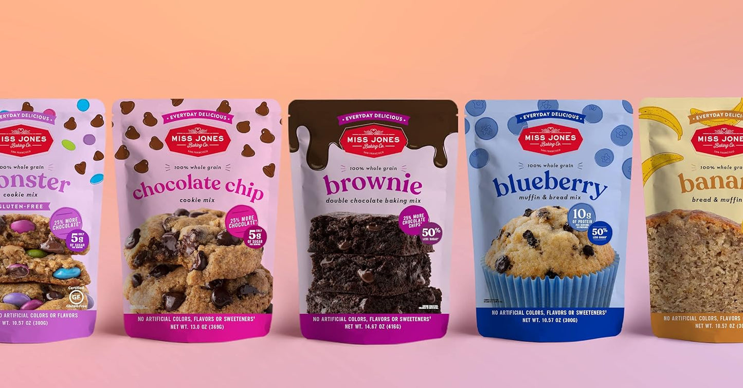 Miss Jones Baking Gluten-Free Monster Cookie Mix - Certified Gluten Free & Made with 100% Oats, Easy To Bake Desserts & Treats, Artificial Colors, 10.57 Ounce (Pack of 1)