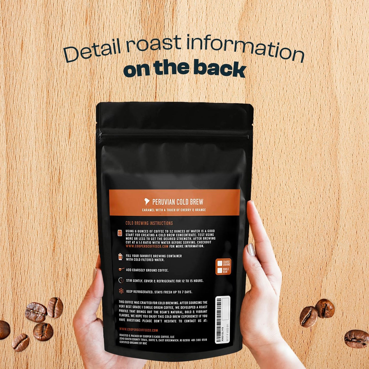Organic Cold Brew Coffee Peru Reserve Single Origin Peruvian Coarsely Whole Bean - 1 lb. Bag - Medium Roast