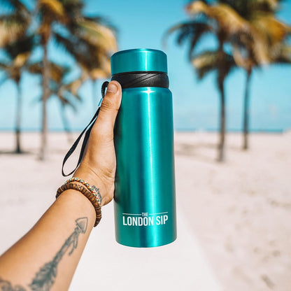 London Sip 25 oz Multi-Function Travel Mug and Tumbler Tea Infuser Water Bottle Fruit Infuser Flask Hot and Cold Double Wall Stainless Steel Coffee Thermos, Celestial Blue