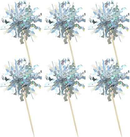 Gyufise 30Pcs Foil Firework Cupcake Toppers Sparkle Tinsel Cake Toppers Tinsel Drink Cake Decoration Cocktail Picks for Birthday Wedding Graduation Party Supplies Silver
