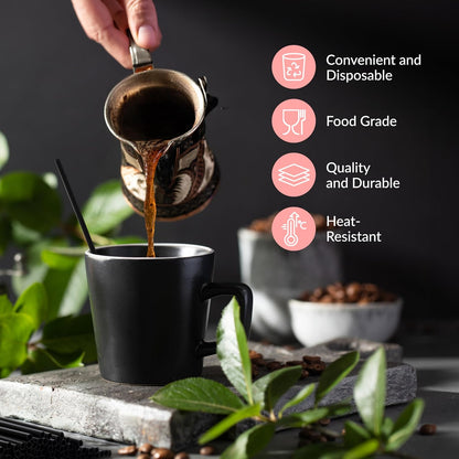 Prestee Plastic Coffee Stirrers 5.5 Inch, 2000 Count - Disposable Black Drink Stir Sticks for Coffee, Tea, Cocktails & Beverages - BPA-Free Plastic Stirring Straws for Home, Office & Events