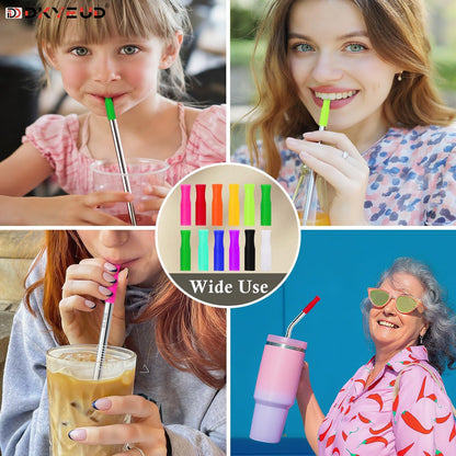 36PCS 12 Colors Food-Grade Metal Straws Reusable Silicone Tips,Only Fit Diameter 0.32In- 8mm Stainless Steel Straws, BPA Free, Eco-Friendly