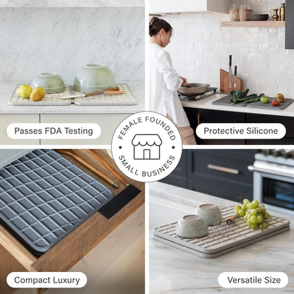 Dorai Home Dish Pad - Diatomaceous Earth Stone Drying Mat for Kitchen Counter - Quick Drying -Stone Dish Drying Mat for Kitchen - (24.6" x 16.5")