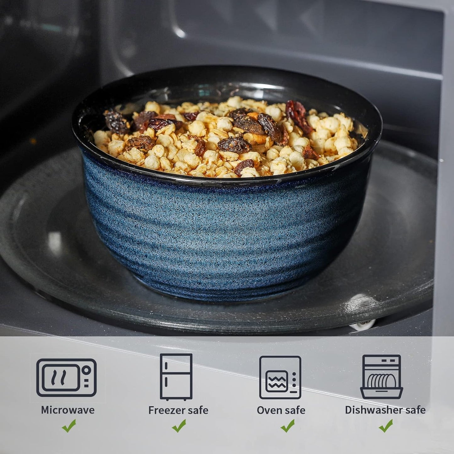 Hasense Cereal Bowls Set of 6, 20 Ounce Ceramic Soup Bowls Set for Kitchen, Suit for Cereal Soup Rice Pasta Salad Oatmeal,Dishwasher Microwave Safe, Navy Blue