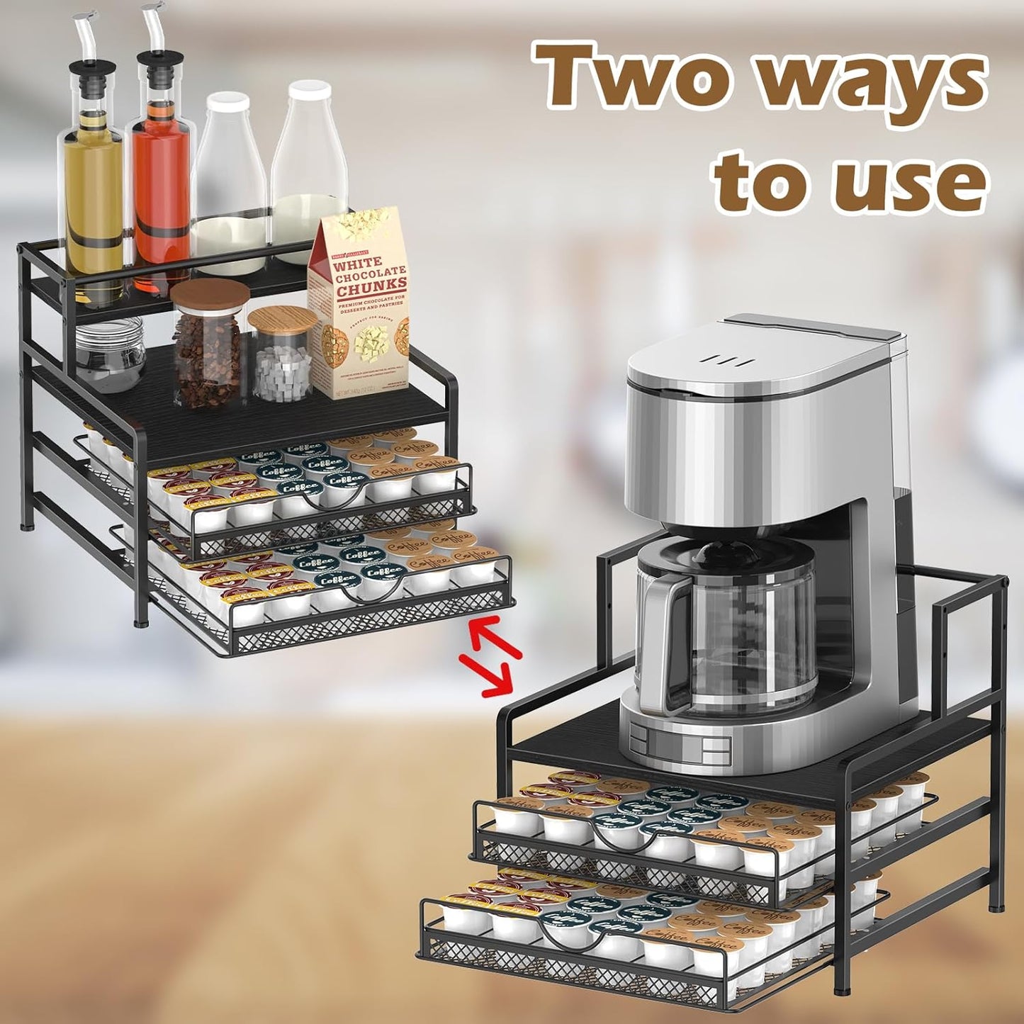 Coffee Bar Organizer, Coffee Pod Organizer,3 Tier Coffee Syrup Rack Organizer,72 K Cup Storage for Counter Storing K Cup,Coffee Syrups, Coffee Makers and Other Coffee Supplies-Black