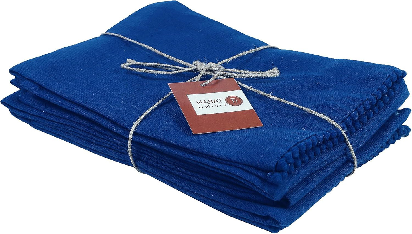 TARAN LIVING Kitchen Towels 100% Cotton Solid Kitchen Dish Cloths Hand Towel Reusuable Dish Towel for Cleaning & Drying Tea Towels Set with Hanging Loop - 18"x28" -Blue, Pack of 6