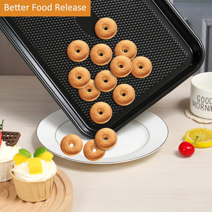 SS&CC Nonstick Baking Sheet Pan Set of 3, 0.8mm Carbon Steel Cookie Sheets for Oven - Half/Quarter/Jelly Roll Pans with Diamond Texture, PFOA-Free & Oven Safe (17.5x12, 15.5x10.2, 13.5x9.5 Inch)