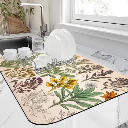 Dish Drying Mat Vibrant Bouquet of Spring Flowers Kitchen Mat 16"x24" Bsorbent Coffee Maker Mat for Dishes,Utensils Coffee Maker Pots and Pans Easy Clean Dish Slip Resistant Pad