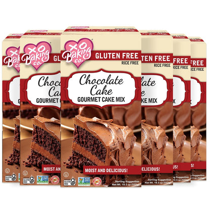 XO Baking Co. Gluten Free Chocolate Cake Gourmet Cake Mix; Non-GMO; Kosher; Rice Free; Soy Free; Dairy Free; Peanut Free; No Preservatives; No Artificial Flavors or Colors, 19.5oz (Pack of 6)