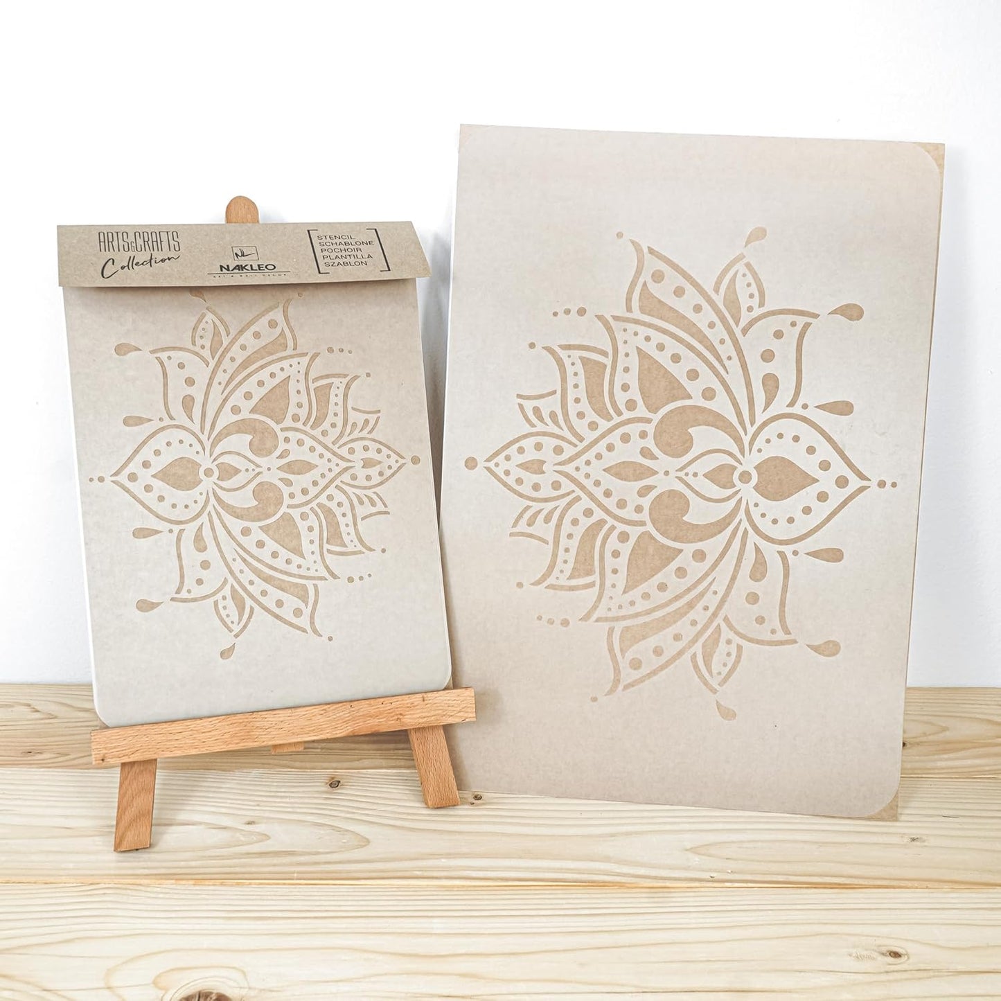 NAKLEO Painting Stencil for Crafts A4 8.3” x 11.8”, Indian Lotus Flower Pattern, Reusable Plastic DIY & Scrapbooking Drawing Template, Decoupage Art Home Decor, Wall Wood Fabric Furniture