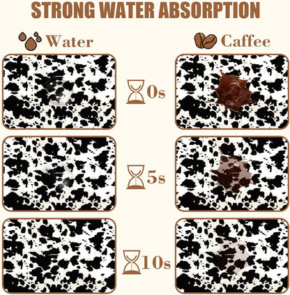 Dish Drying Mat Cow Print Coffee Bar Mat for Countertop Absorbent Hide Stain Rubber Backed Dish Drainer Rack Pad Espresso Machine Dining Room Decoration 11.8 x 19.7 Inch