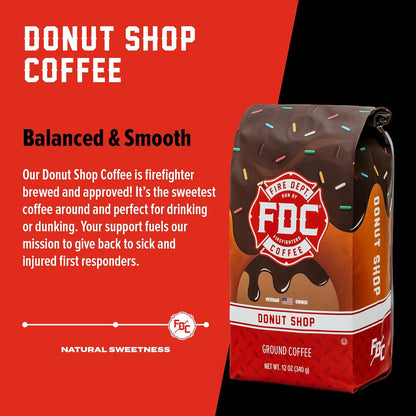 Fire Department Coffee - Gives Back to Firefighters - Sweet & Smooth Donut Shop Coffee Beans - Medium Roast - Roasted in the USA - Veteran Owned - 12 oz