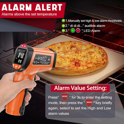 Infrared Thermometer Gun, Non-Contact Digital Laser Temperature Gun, -58°F to 1076°F, Adjustable Emissivity and Max/Min Values for Industrial, Cooking, Griddle,Engine, HVAC (Not for Human)