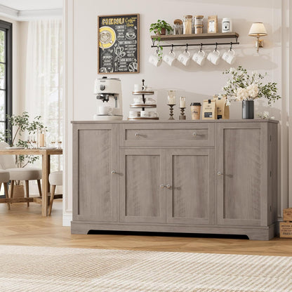 HITHOS 54" Buffet Cabinet with Storage, Modern Kitchen Buffet Sideboard with Drawer, Wood Coffee Bar Station with Adjustable Shelves, Kitchen Storage Cabinet for Living Room, Ash Grey