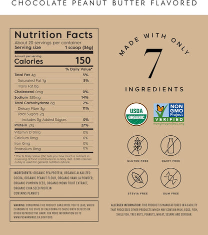 Truvani Vegan Pea Protein Powder | Chocolate Peanut Butter | 20g Organic Plant Based Protein | 20 Servings | Keto | Gluten & Dairy Free | Low Carb | No Added Sugar