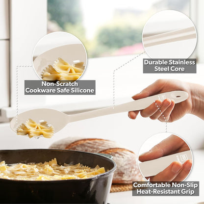 DI ORO Silicone Spoons for Cooking - Large Kitchen Spoons for Mixing, Serving, & Stirring - 600°F Heat-Resistant Non Stick Utensils – Big Solid & Slotted Basting Spoons - Dishwasher Safe (2pc, Clay)