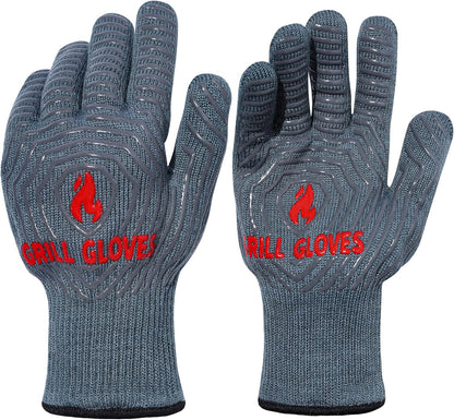 QUWIN BBQ Gloves, Oven Gloves 1472℉ Extreme Heat Resistant, Grilling Gloves Silicone Non-Slip Oven Mitts, Kitchen Gloves for BBQ, Grilling, Cooking, Baking-1 Pair… (Grey, One Size Fits Most)