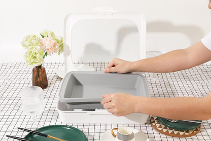 Sunsetbaby Silicone Baking Dish with Handles, Deep Rectangular Bakeware Cake Pan, Compatible with Fancy Panz, for Lasagna, Cake, Brownie or Family Dinner, 12.6 x 9.8 x 2.1 Inch (Grey)