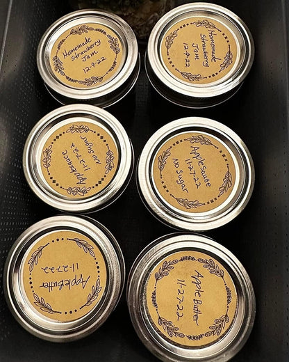 500pcs 2" Label Stickers for Jars and Lids, 4 Different Wreath Designs, Kraft Sticker Labels for Pantry, Mason Jars, Canning, Bottles