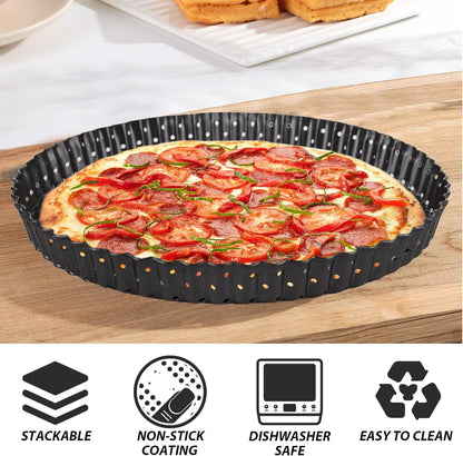 SENENQU 2 PCS 9 Inch Non-Stick Tart Pan, Pie Tart Quiche Pans Removable Bottom Tart Pans Non Stick Pie Pan, Loose Bottom Fluted Tart Pan Round Pot Quiche Pan for Oven Baking