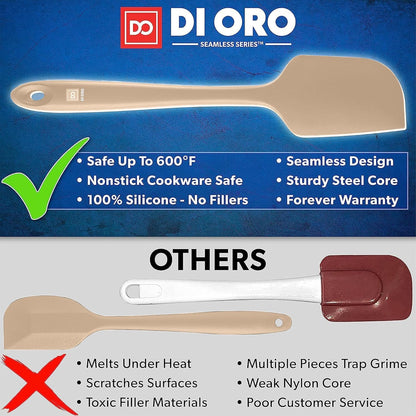 DI ORO Silicone Spatula Set - Rubber Kitchen Spatulas for Baking, Cooking, & Mixing - 600°F Heat-Resistant & BPA Free Silicone Scraper Spatulas for Nonstick Cookware - Dishwasher Safe (5pc, Clay)