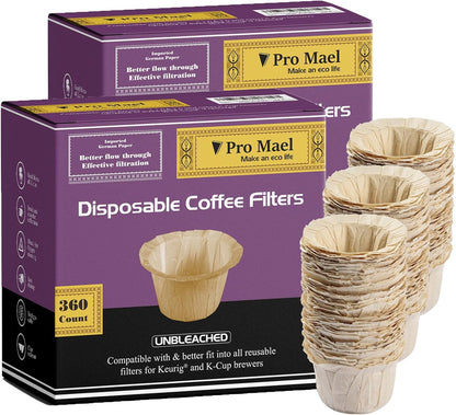 Pro Mael Disposable K Cup Filters - 720 Count, Coffee Filter Paper for Keurig Brewers Single Serve 1.0 and 2.0, Use with Reusable K Cup Pods, Natural Unbleached
