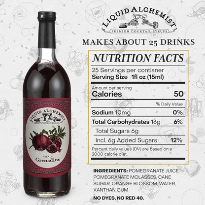 Liquid Alchemist Grenadine Syrup for Cocktails - Real Ingredients Make our Pomegranate Syrup the Perfect Shirley Temple Mix - Our Small Batch is Non-GMO, Gluten Free & Vegan (25 oz)
