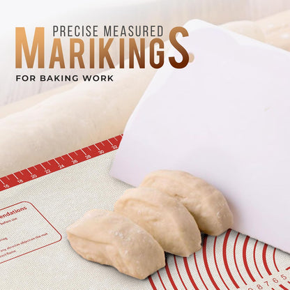 26 * 16 inches Red, Non-Slip Silicone Baking Sheets - Baking Mat with 0.7mm Thickness - Non-Stick Pastry & Cookie Mat for Kitchen Counter for Rolling Out Dough with Measurements.