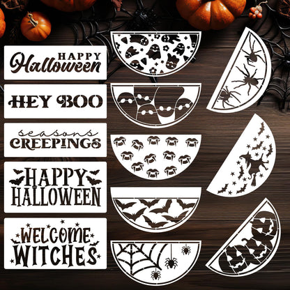 Halloween Stencils for Painting on Wood 12inch Large Halloween Stencil Hey Boo Witches Spider Bats Ghost Draw Templates for Porch Hanger Doormat Fabrics DIY Crafts Decor HW