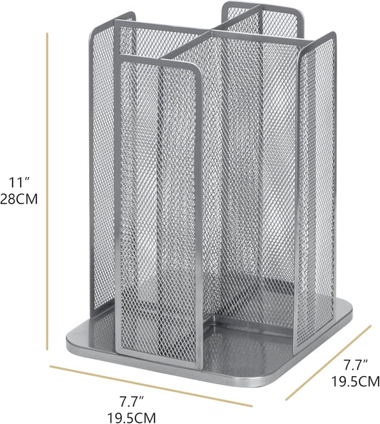 Annova Paper/Plastic Cup and Lid Holder Plastic Storage Organizer, 360°Rotating Coffee Mup Dispenser with 4 Compartments, Multifunctional Storage Rack for Home, Office, Bar, Coffee Shop (Silver)