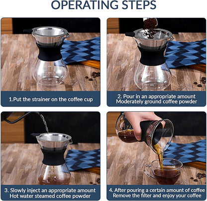 Pour Over Coffee Dripper-Stainless Steel Coffee Filter,Reusable Drip Cone Coffee Filter Portable Pour for 1-4 Cup (Without base, S)