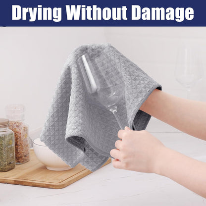 Homaxy Microfiber Waffle Weave Kitchen Towels, 16 x 28 Inch Ultra Absorbent and Solid Color Dish Towels, 4 Pack, Grey