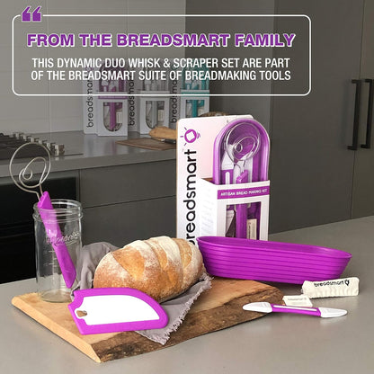 Artisan Bread Whisk and Bench Scraper Duo - Essential Dough Mixer Tools - Sourdough Bread Baking Supplies