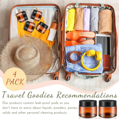 Patelai 4 Pieces Round Wide-mouth Leak Proof Plastic Container Jars with Lids for Travel Storage Makeup Beauty Products Face Creams Oils Salves Ointments DIY Making(4 Ounce,Amber)