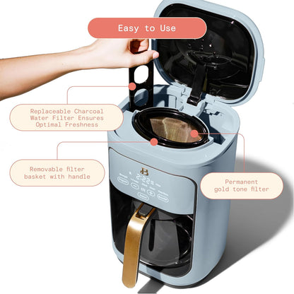 Beautiful Coffee Maker, 14-Cup, Touch-Activated Display, Programmable, Automatic Shut-Off, 1200W, Keep Warm, 24h Timer (Cornflower Blue)