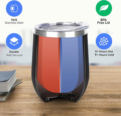 DOMICARE Stainless Steel Wine Tumbler Bulk with Lid, Personalized Insulated Tumblers Set, 12oz Travel Coffee Cups Pack of 1, Black
