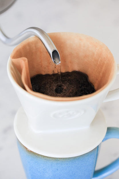 Simply Charmed Ceramic Pour Over Coffee Maker with 40 Count Melitta Filters - Elegant Single Serve Coffee Dripper for Rich Brewed Pour Over Coffee - Base Measures 4", Height 3" - Brews 8-16 oz