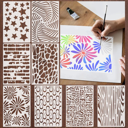 Yazhiji 8PCS Large Stencils for Geometric Painting, Reusable Geometric Painting Stencils Abstract Layering Stencil for Painting on Wood Canvas Furniture Floor Decor DIY Supplies