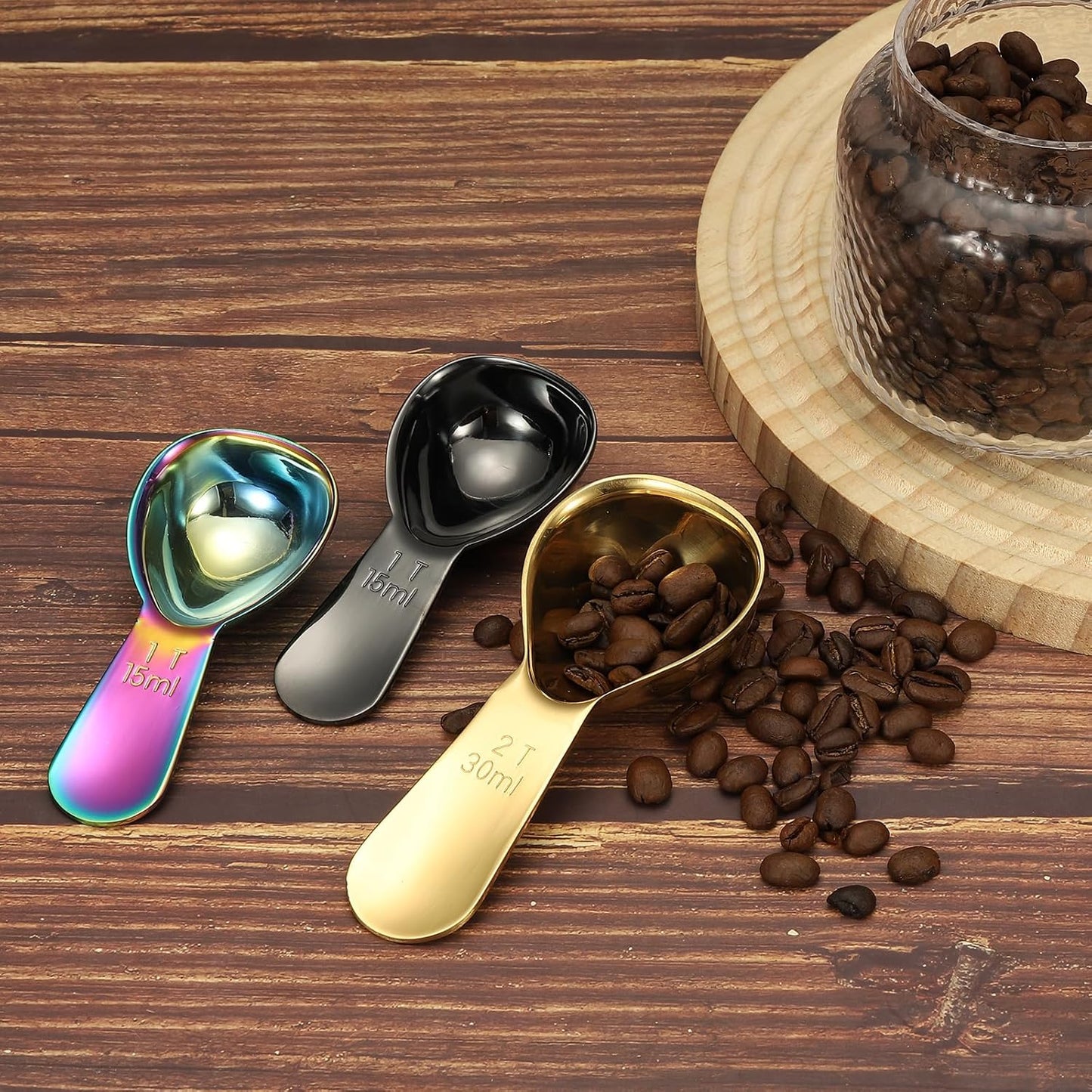 uxcell 2Pcs Stainless Steel Coffee Scoop, 15ml Short Handle Measuring Spoon for Ground Coffee Tea Sugar Kitchen Gifts, Gold