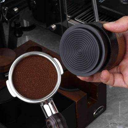 IKAPE 53MM Espresso Tamper, New Wooden Handle Design，Premium Barista Coffee Calibrated Tamper with Spring Loaded, 100% Stainless Steel Tamper Compatible with All 54MM Bottomless Portafilter