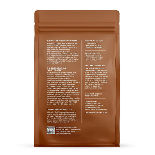 Purity Coffee PROTECT Light-Medium Roast Ground Coffee for Liver Vitality - USDA Organic and Third-Party Tested for Antioxidants, Mold, Mycotoxins and Pesticides - 12oz (Purity Protect, light_roast) | Ground| PROTECT