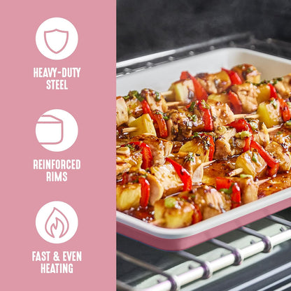 GreenLife Bakeware 18” x 13” Half Cookie Sheet Baking Pan, Non-Toxic PFAS-Free Healthy Ceramic Nonstick, Oven Safe to 450°F, Easy Release, Even Heating, Easy Clean, Pink