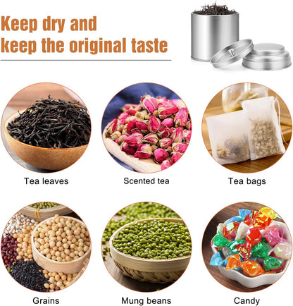 Tea Tin with Airtight Double Lids for Loose Leaf Tea Storage, 8 Oz Kitchen Small Tin Can and Tea Canister for Tea Coffee Sugar Candy Spices Christmas Gift (12 PACK)
