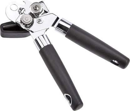 Amazon Basics Multi-function Manual Can Opener and Bottle Opener, 22 cm, Black Soft Grip Dual Handle