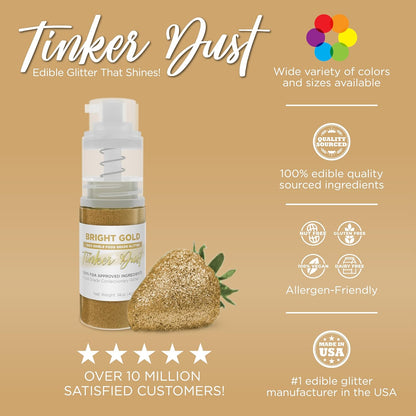 Bakell - Bright Gold Tinker Dust (4g, 1x Mini Spray Pump) Edible Glitter for Food, Desserts, and Beverages!